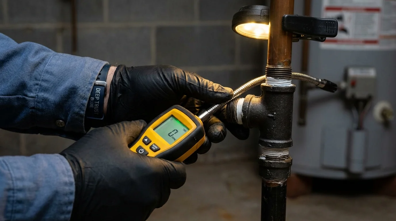 Gas leak detection with electronic sniffer by Johns Plumbing LLC in Haven